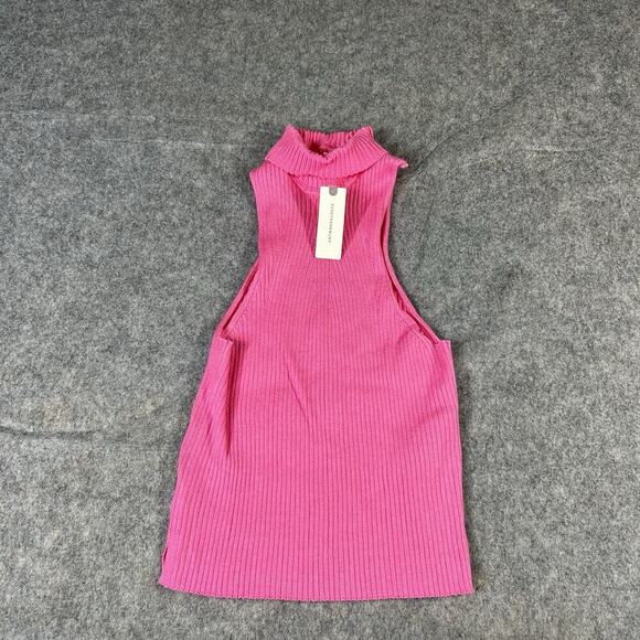 Anthropologie Pilcro High Neck Ribbed Knit Tank Sweater Womens Small Hot Pink - Picture 1 of 9